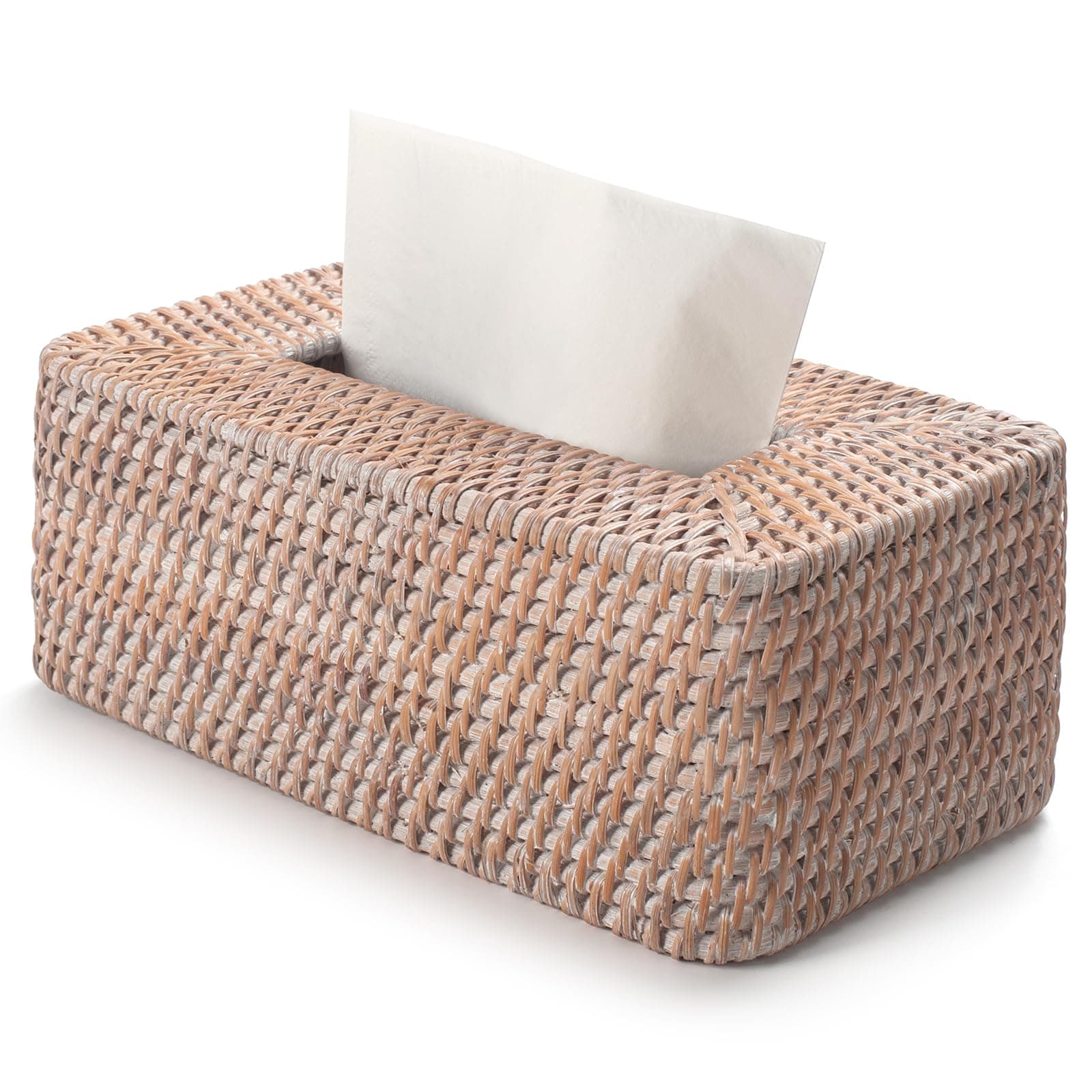 Rattan Tissue Box Cover, Rectangle Whitewash, 10.2x6.1x4.1 in.