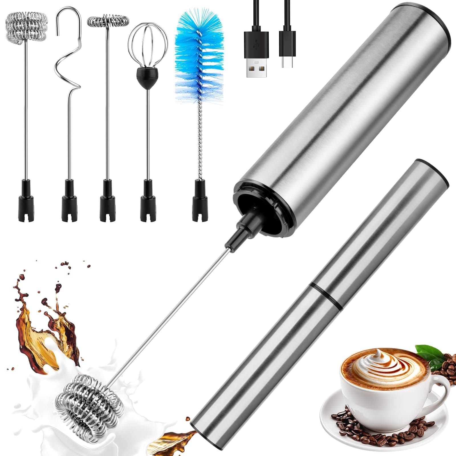 Milk Frother Handheld Rechargeable with Detachable Whisk