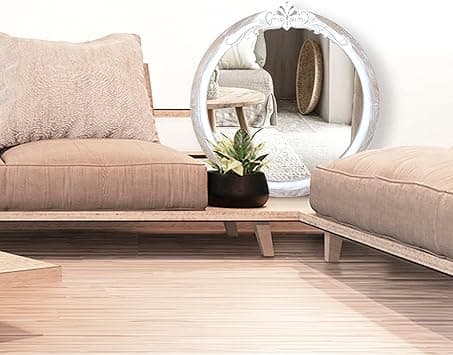 Reflinto 24-Inch Distressed Wood Circle Mirror