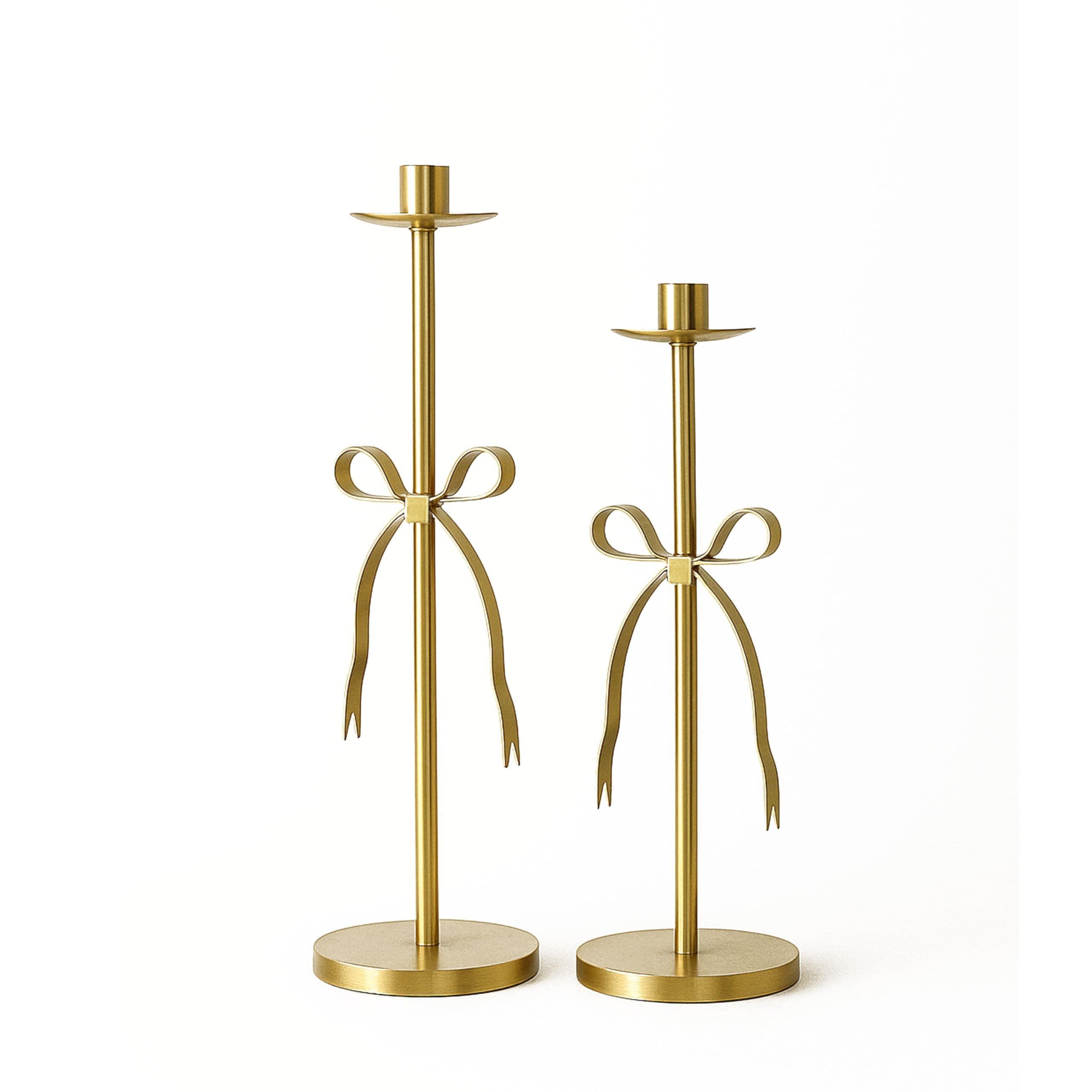 Remenna Gold Candle Holders Set of 2 with Bow Design