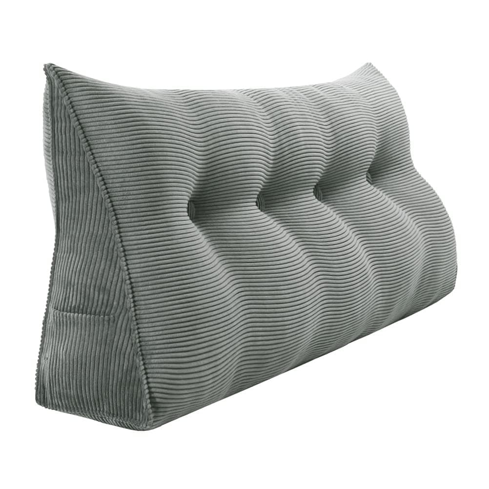 Roner Ergonomic Headboard Reading Pillow Velvet Light Gray King