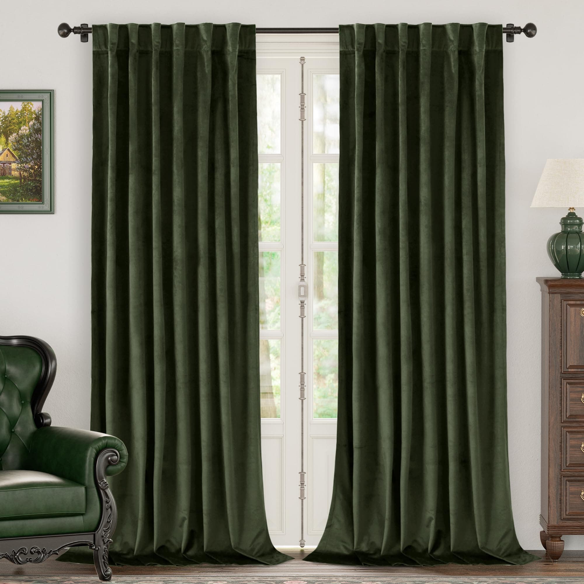Roslynwood Olive Green Velvet Curtains 84 Inch