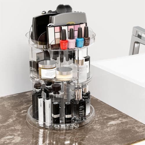 Aveniee 3-Tier Rotating Skincare Organizer, White and Clear