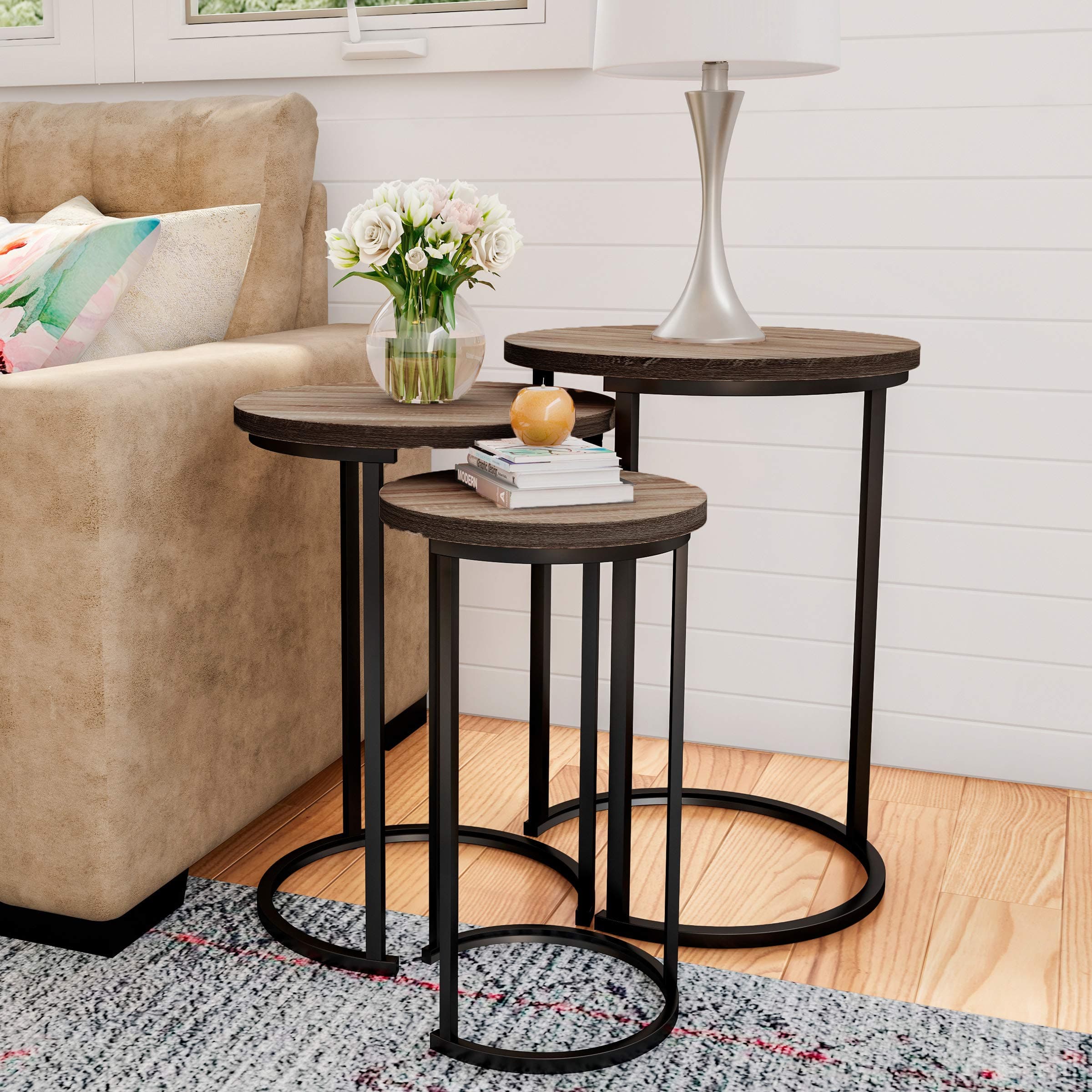 Round Nesting Coffee Table with Hidden Storage