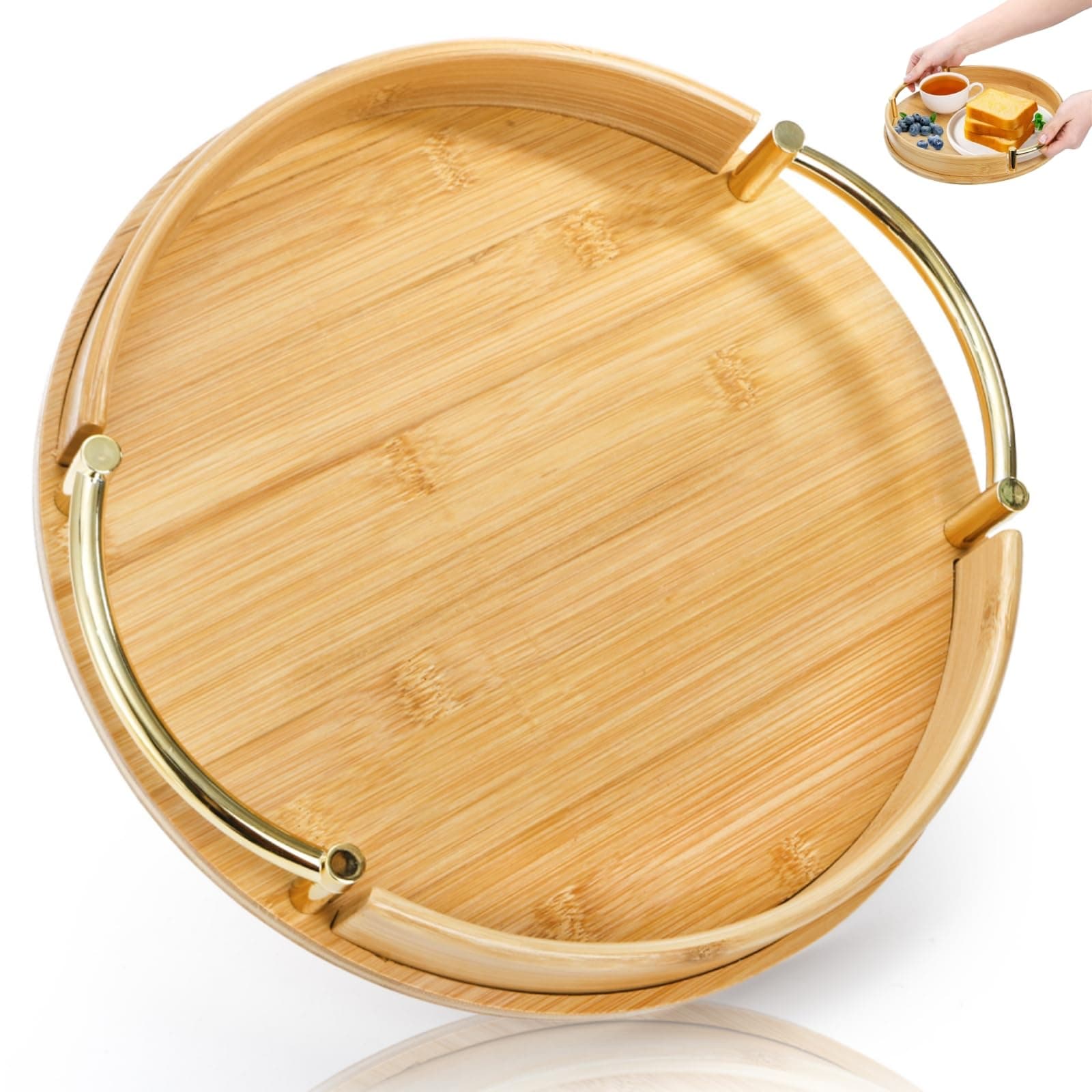 Round Ottoman Tray with Handles for Circular Ottoman