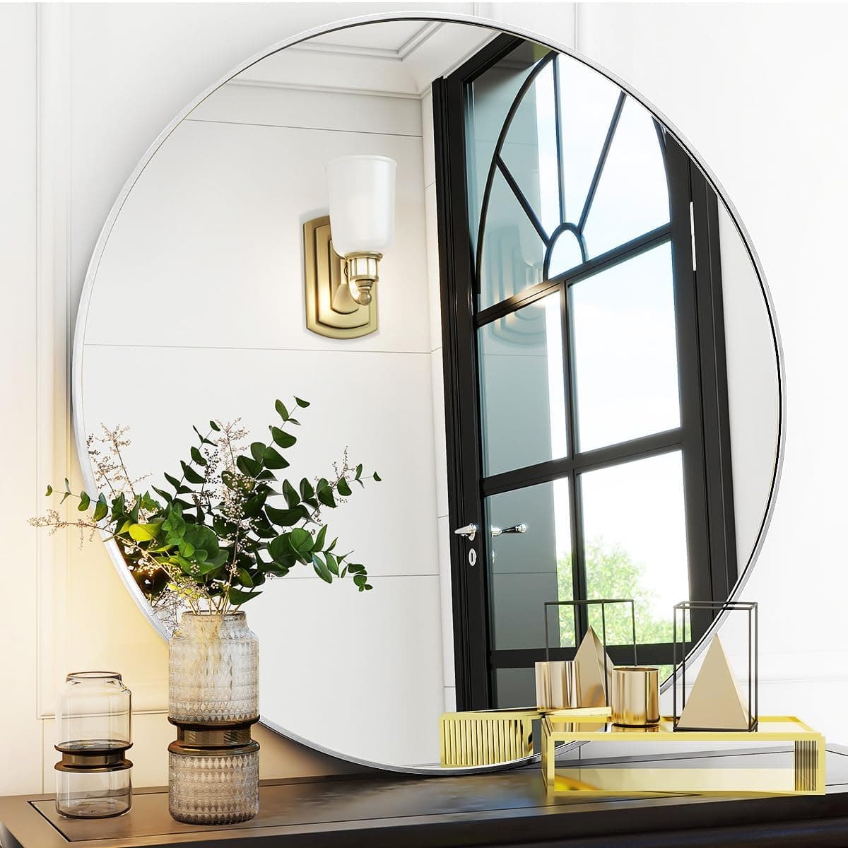 Round Wall Mirror (24-inch, Thin Gold Frame)