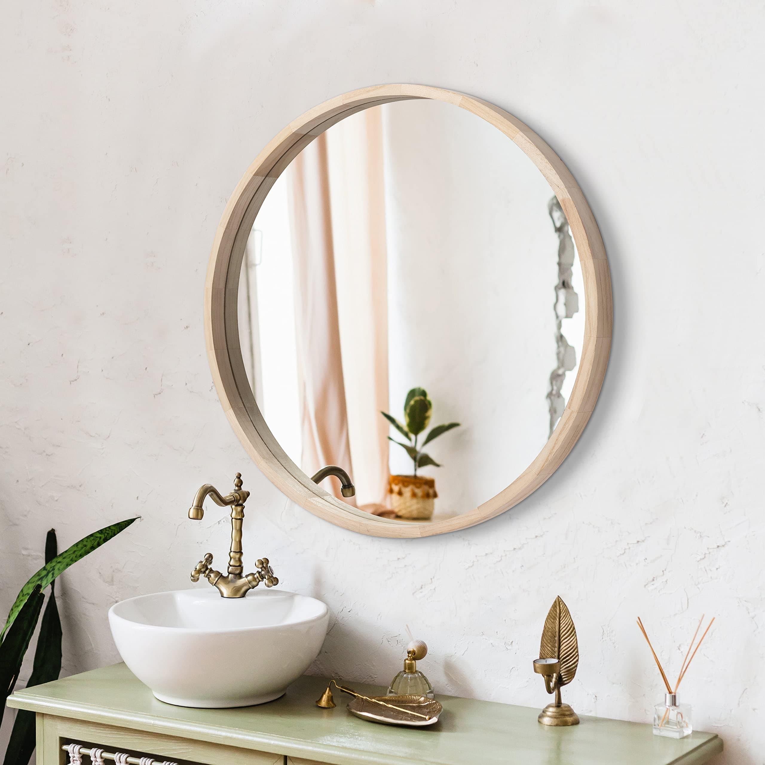 Large Scalloped Wall Mirror Wood Frame