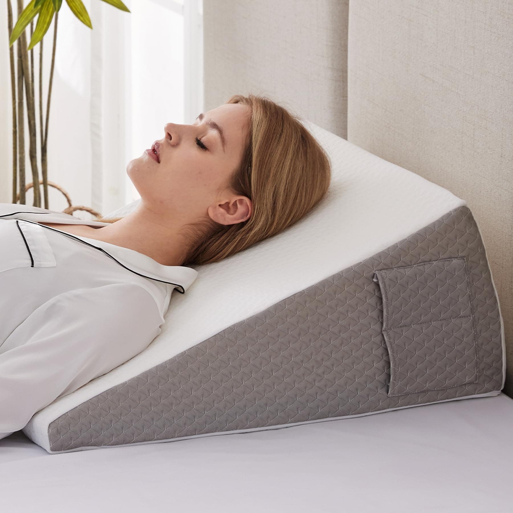 Ruqmuis 12-Inch Wedge Pillow for Sleeping White