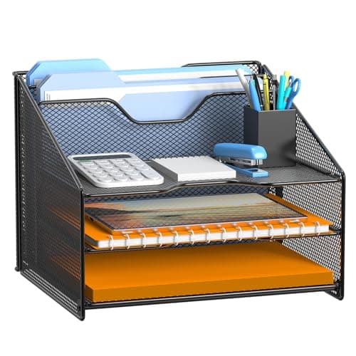 Samstar Mesh Desk File Organizer with Trays and Vertical Sections