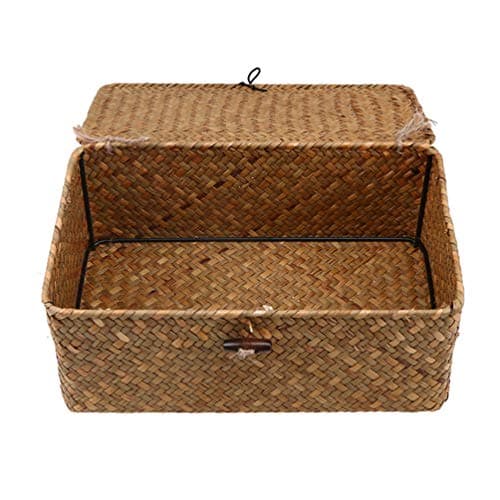 DECRAFTS Seagrass Storage Basket Box with Lid Set of 2