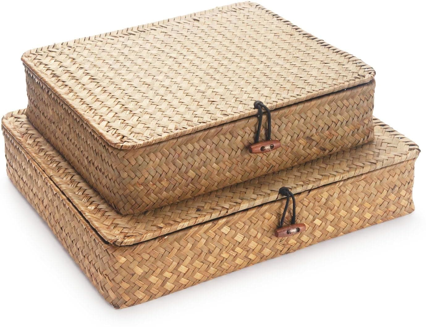 Seagrass Storage Box with Lid - Bathroom Shelf Organizer
