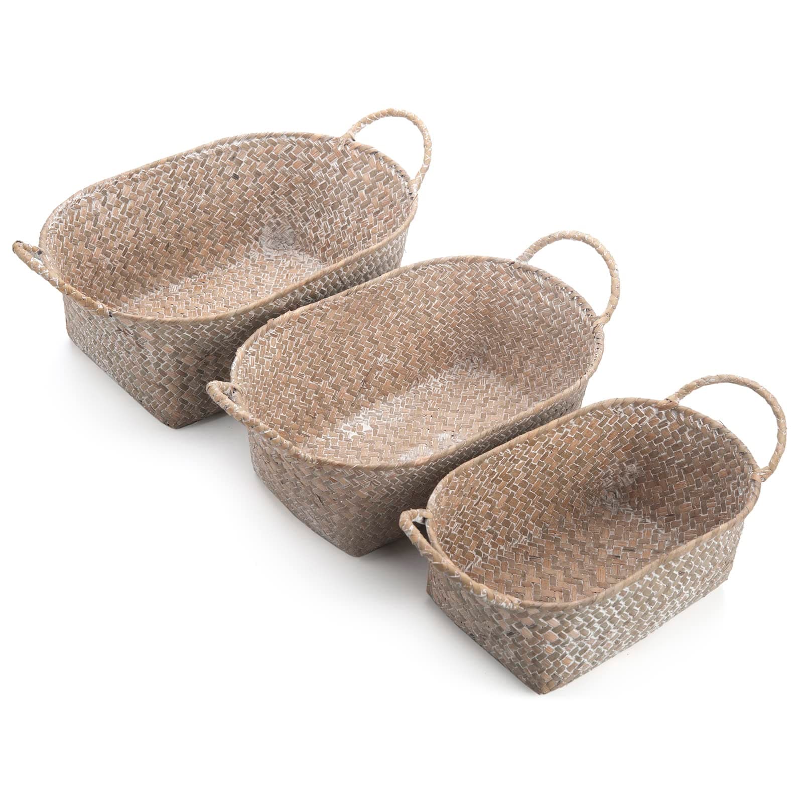 Seagrass Woven Storage Baskets with Handles Natural Set