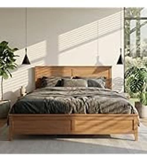 SEDESUAVISO Natural Wood Headboard Platform Bed Frame