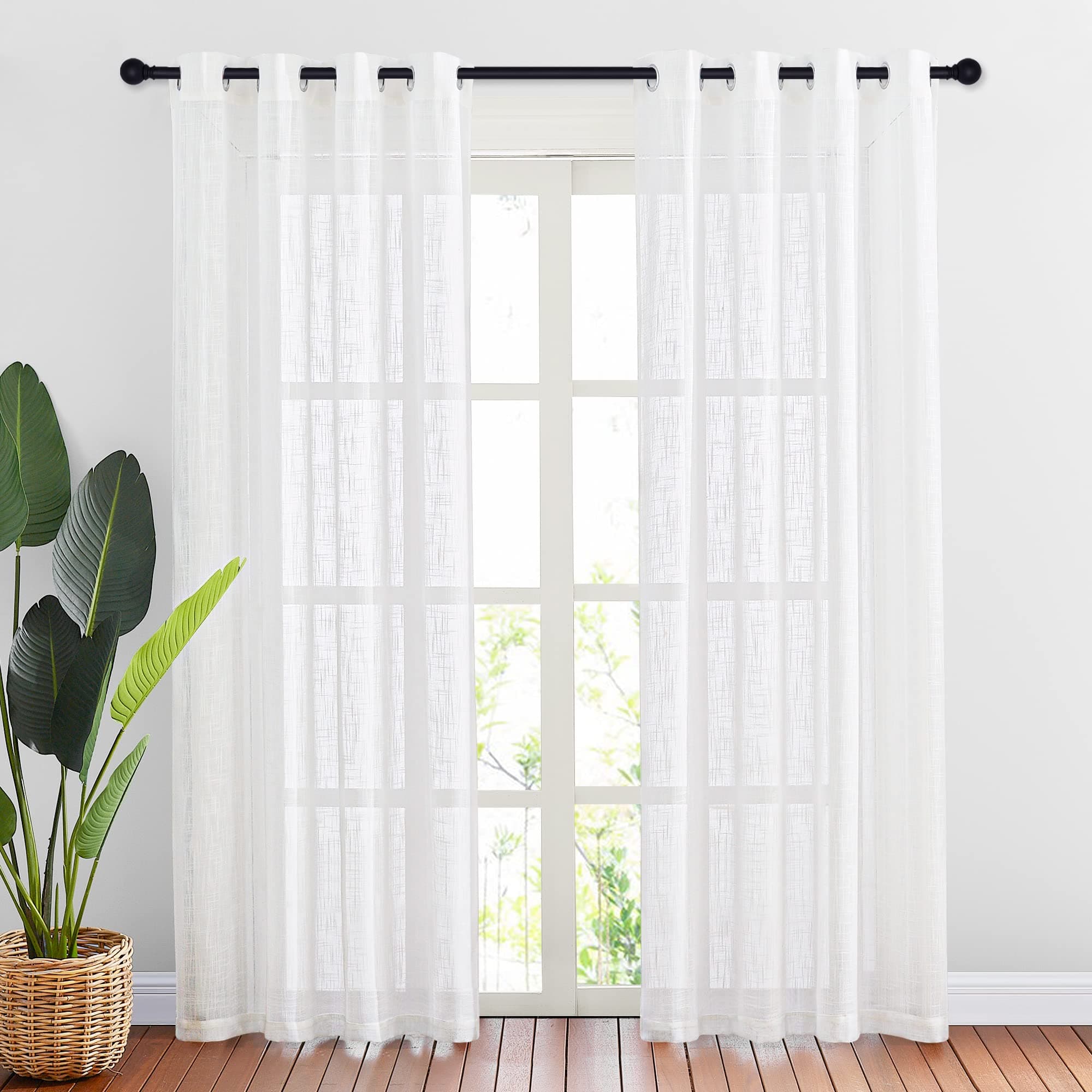 NICETOWN White Sheer Linen Curtains 84 in. 2 Panels - Grommet