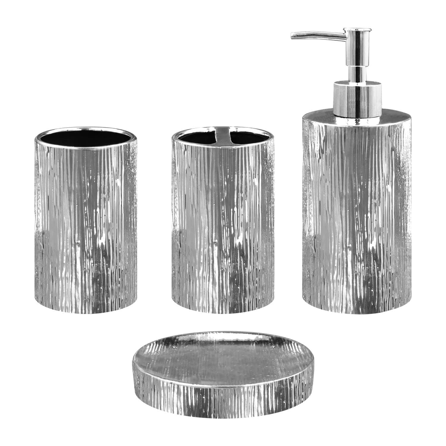 Silver Raindrop 4-Piece Ceramic Bathroom Accessory Set