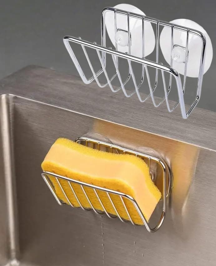 Silver Stainless Steel Sink Sponge Holder with Suction