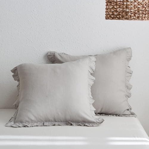 Simple and Opulence Linen Euro Sham with Ruffle Set of 2