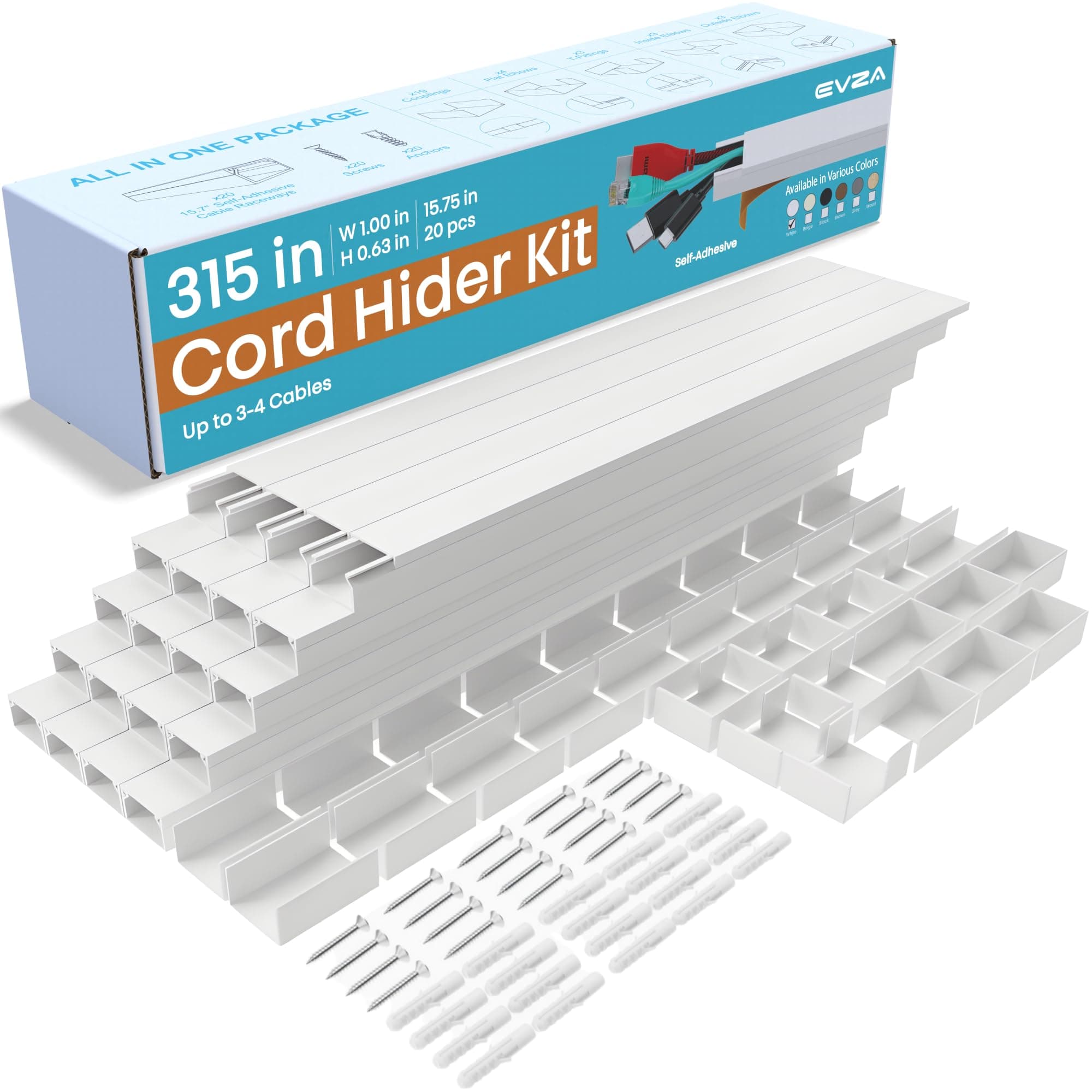Simple Cord 150in Cord Hider Kit - 6 Pack 25in Sections White