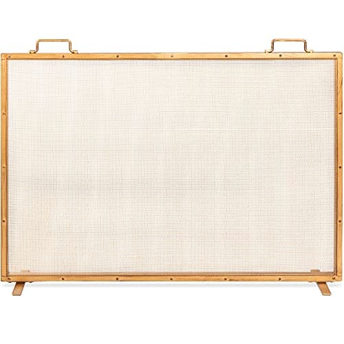 Single-Panel Iron Fireplace Screen with Mesh