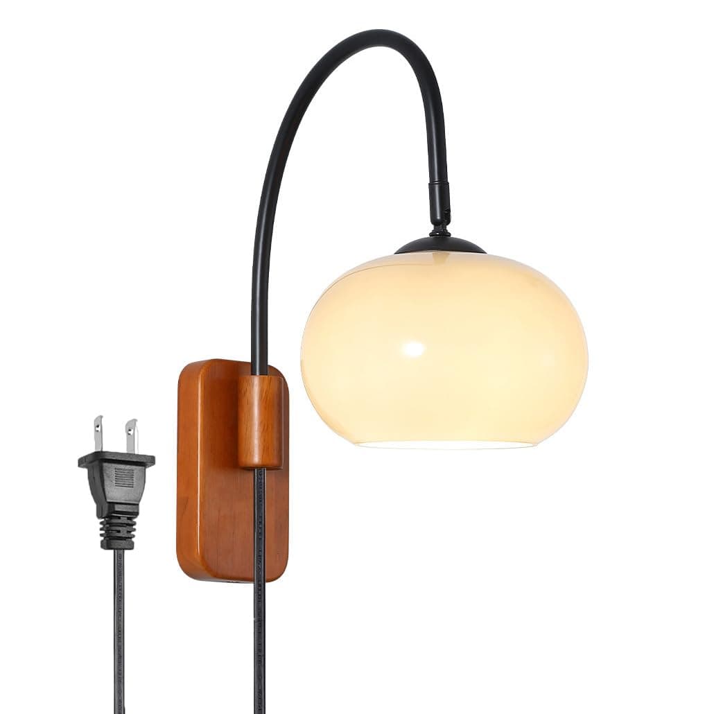 SIYGANK Mid Century Modern Plug-In Wall Sconce, Smoke Glass