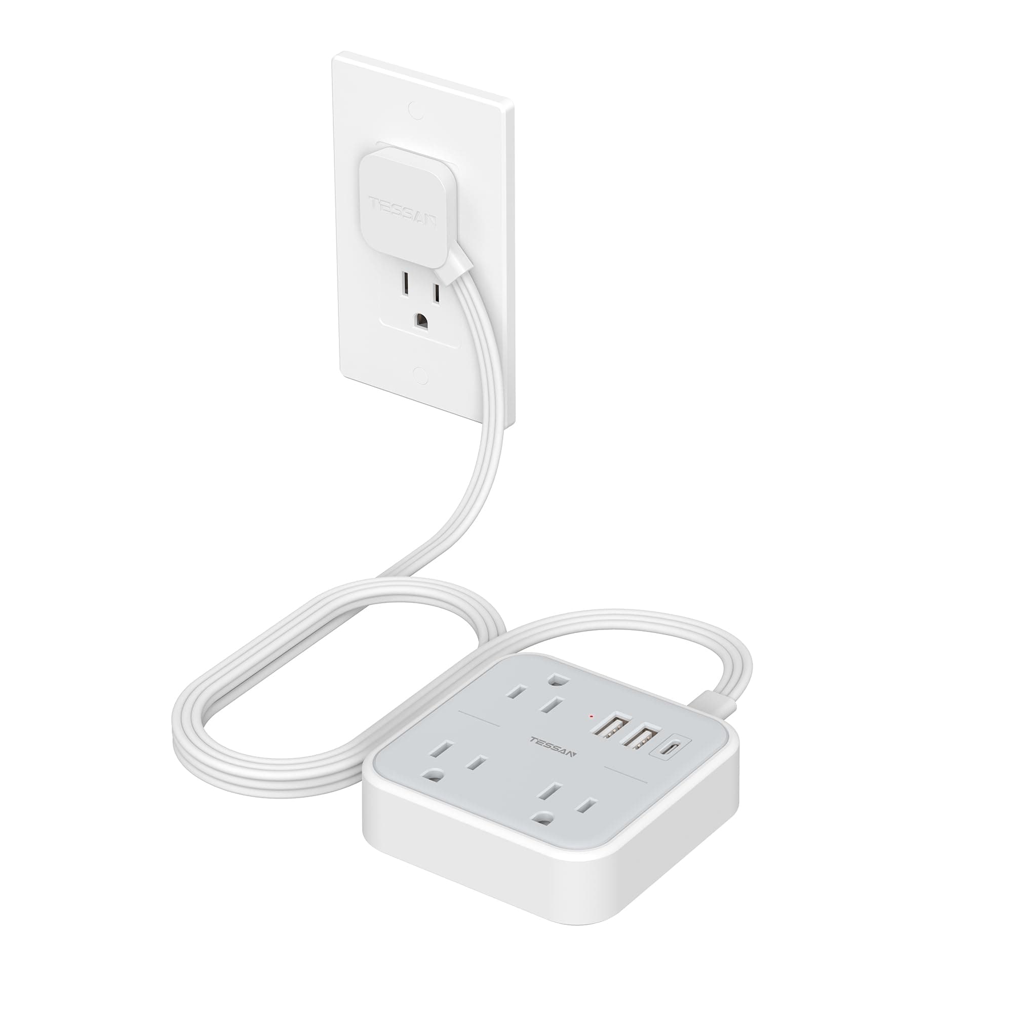 Slim Power Strip with USB Ports (Flat Plug)