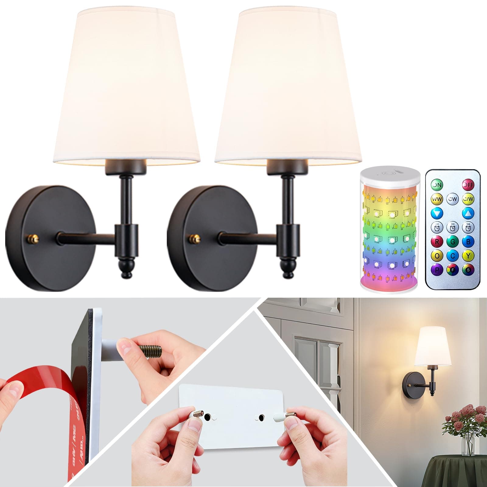 slywise Peel and Stick Wall Sconces Battery Operated Set of 2