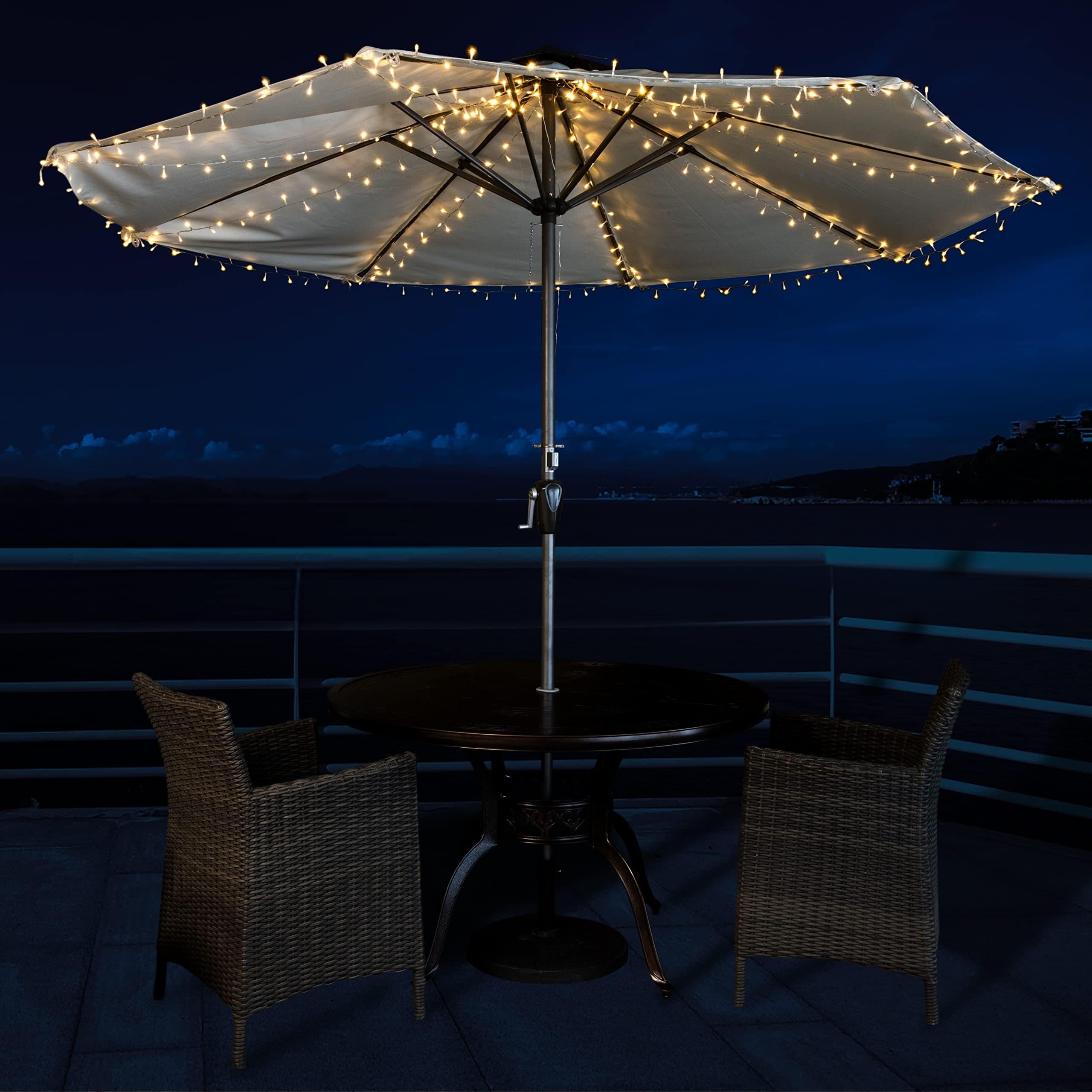 Solar Patio Umbrella Lights - 360 Warm White LED Fairy Lights