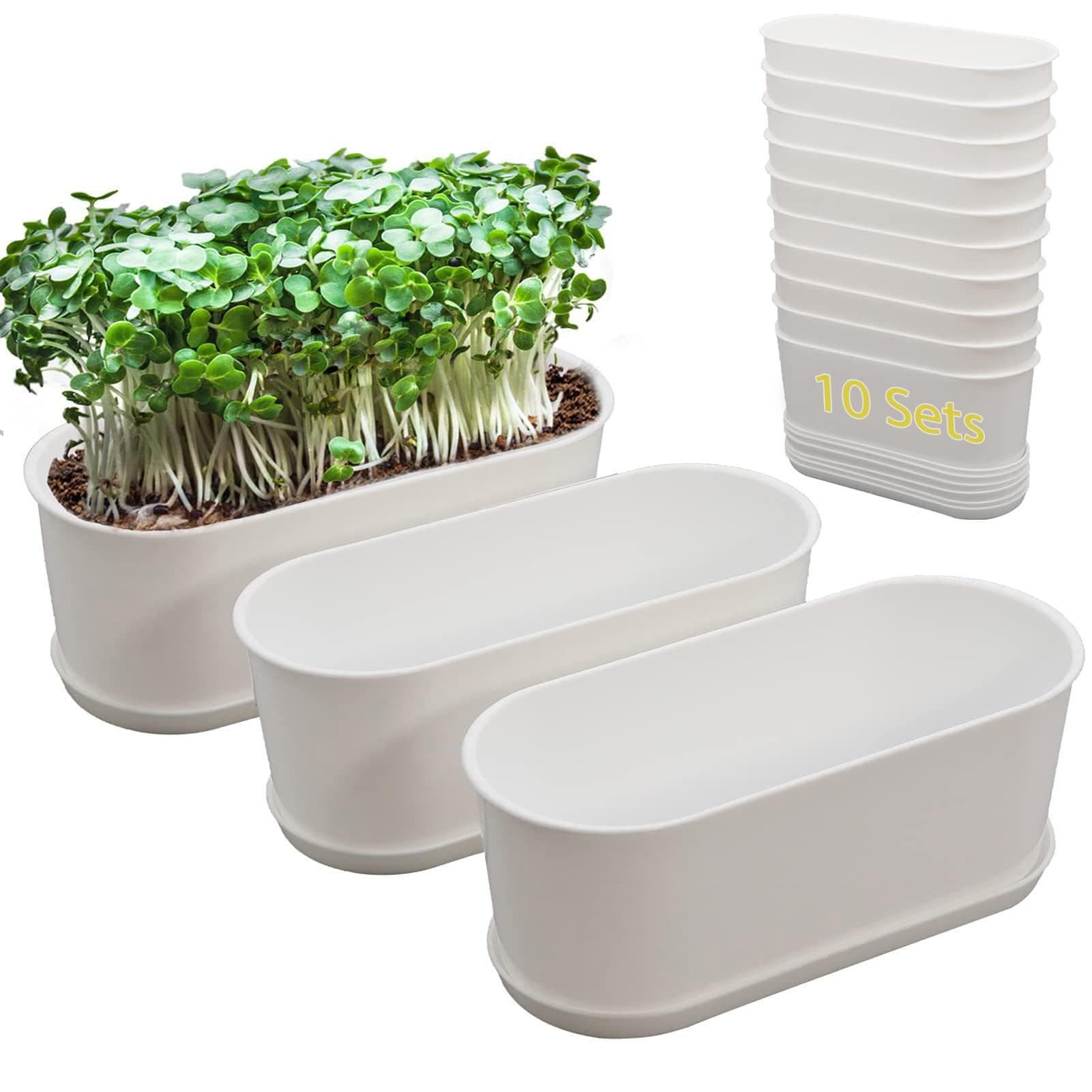 SORANGEUN White Herb Planter Box 5-Pack with Drip Trays - 8.5 in
