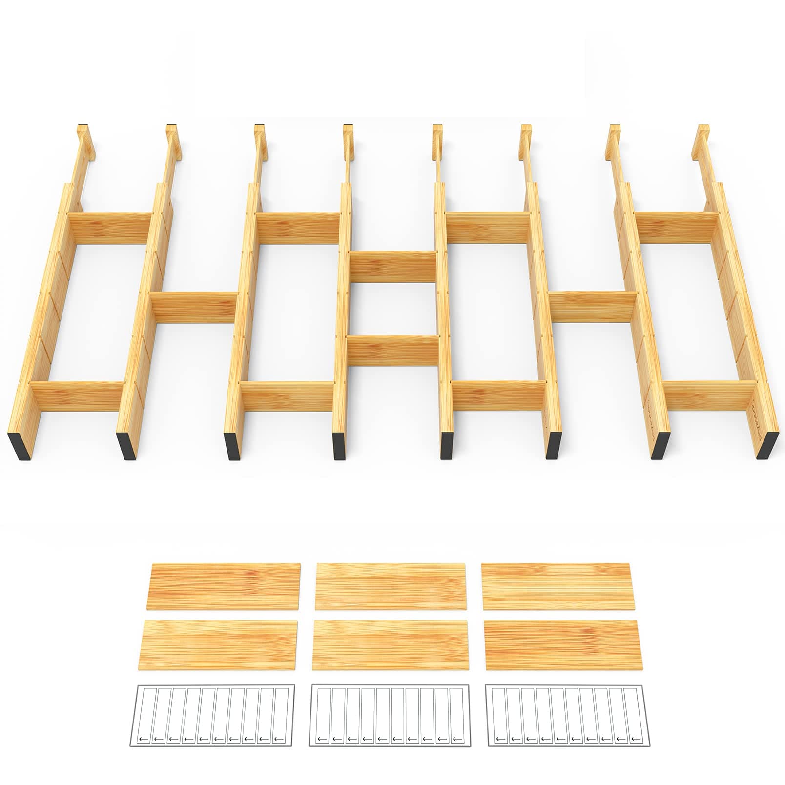 SpaceAid Bamboo Drawer Dividers with Inserts and Labels — 4-Pack