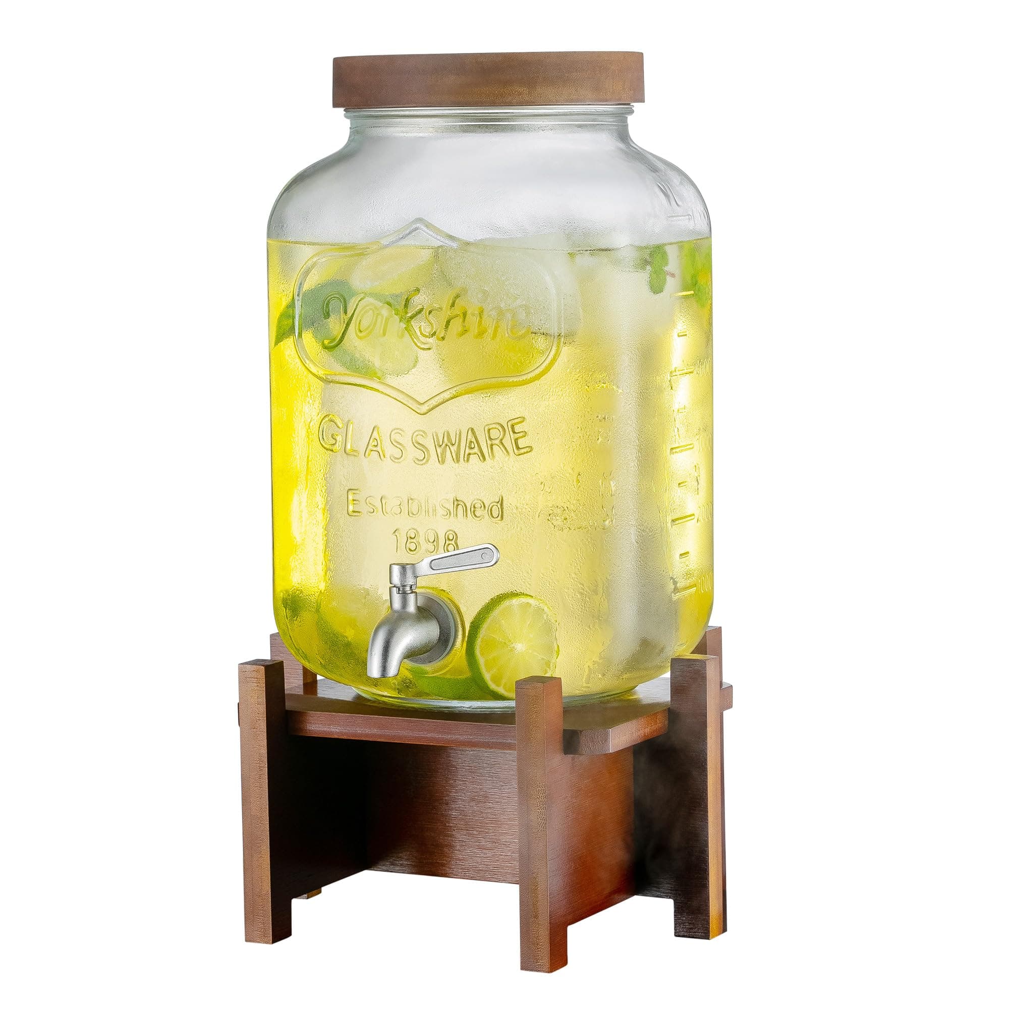 SPEETH 2.2-Gallon Glass Drink Dispenser with Wood Stand and Stainless Spigot