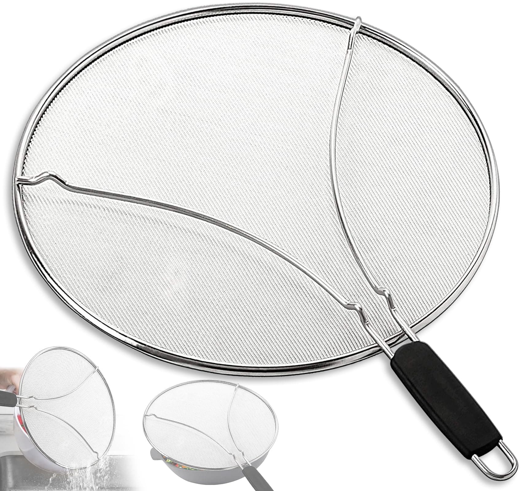 Stainless Steel Splatter Screen with Folding Handle - Universal Fit