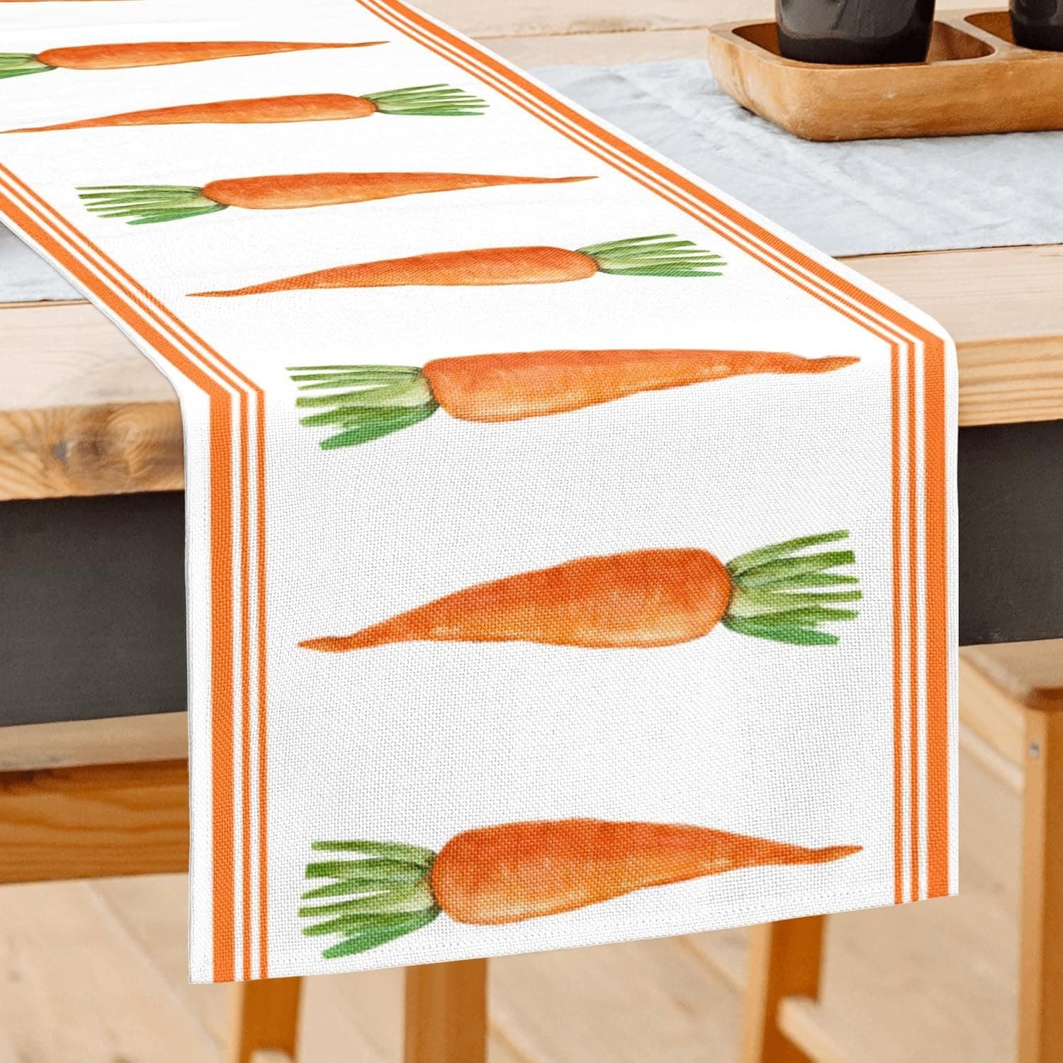 Stripes and Carrots Table Runner 72 Inches, Spring Seasonal Kitchen