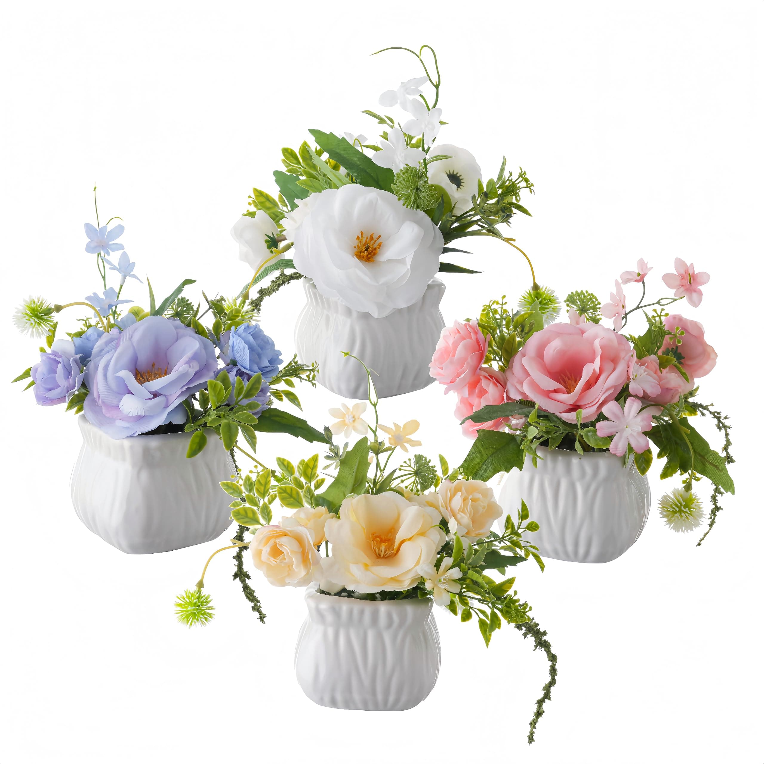 YUGALI Artificial Eucalyptus Wildflower Centerpiece Arrangement