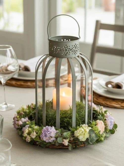 Spring Floral Lantern Centerpiece with LED Candle