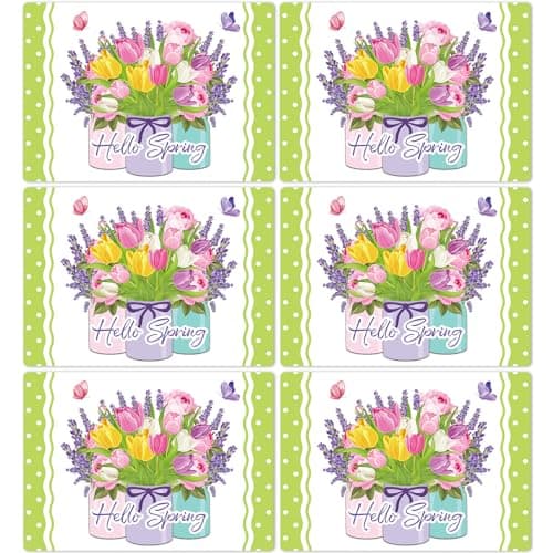 Spring Placemats Set of 6, Easter Flower Plastic Table Mats