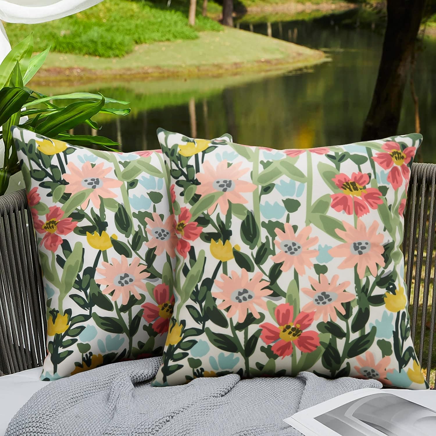 Outdoor Striped Throw Pillow Covers Set of 2