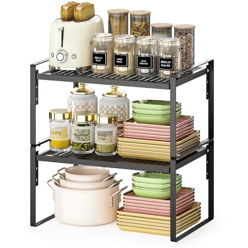 Stackable Adjustable Cabinet Shelf Organizer 2-Pack