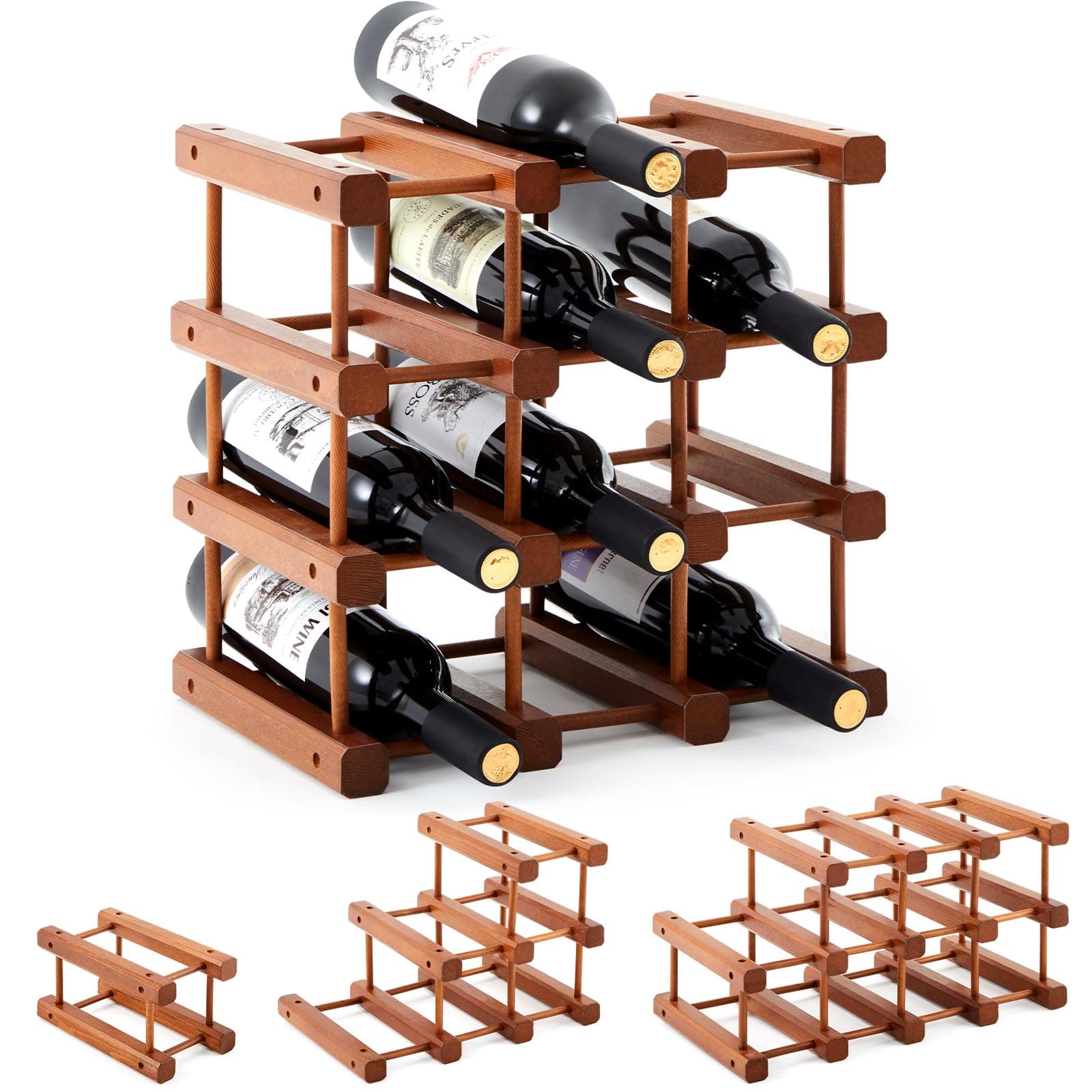Juexica Stackable 12-Bottle Wooden Wine Rack Modular