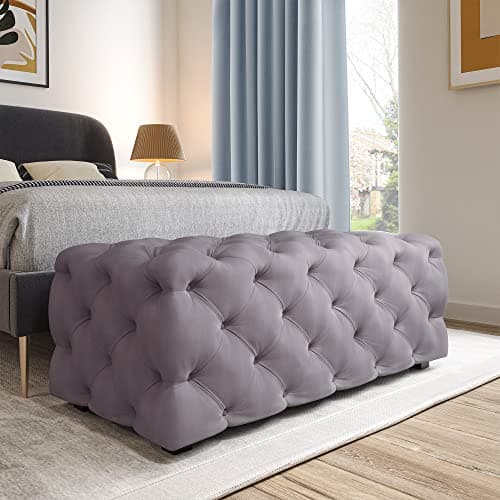 Rectangular Velvet Storage Bench Ottoman