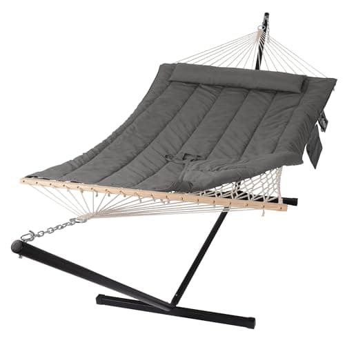 SUNCREAT Portable Double Outdoor Hammock with Stand, Cotton
