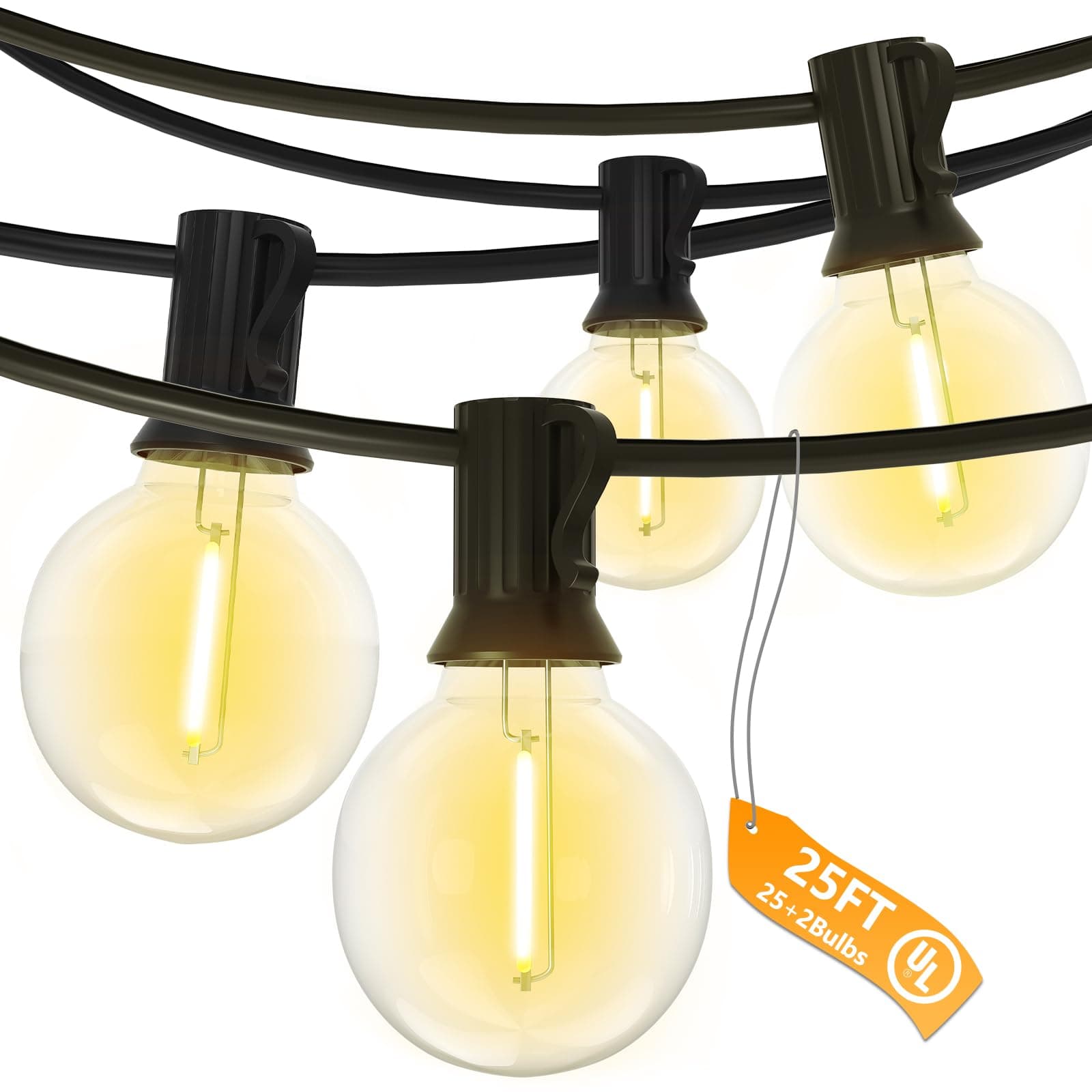 SUNSGNE 25-Ft G40 Globe String Lights with 27 Clear Bulbs