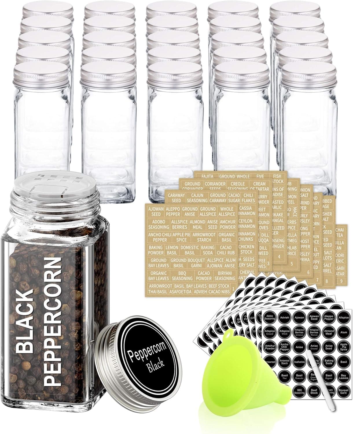 SWOMMOLY 25 Glass Spice Jars with 703 Labels