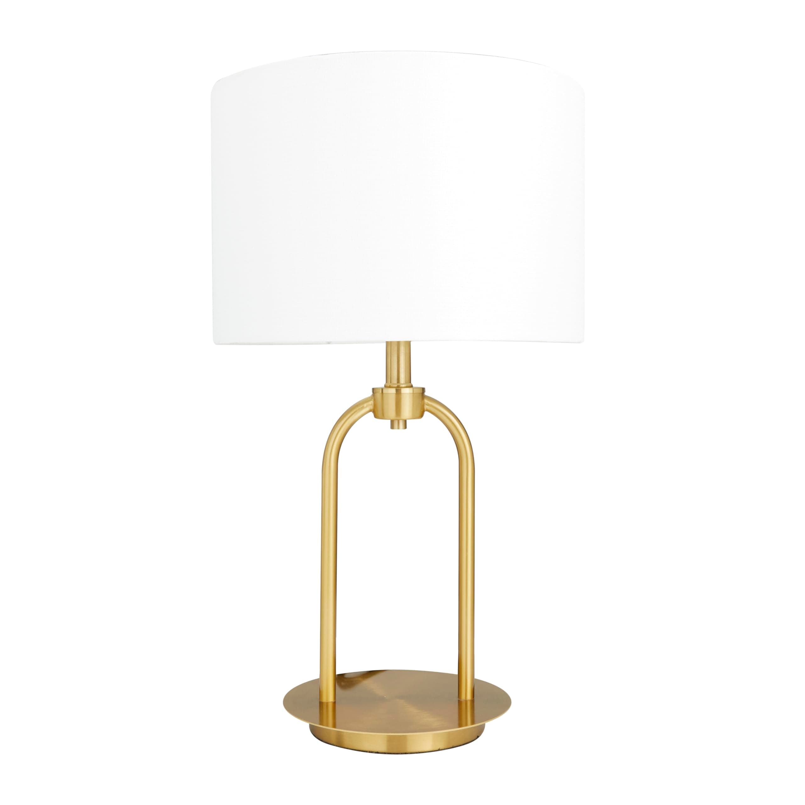 Modern Brass Bedside Lamp with Linen Shade