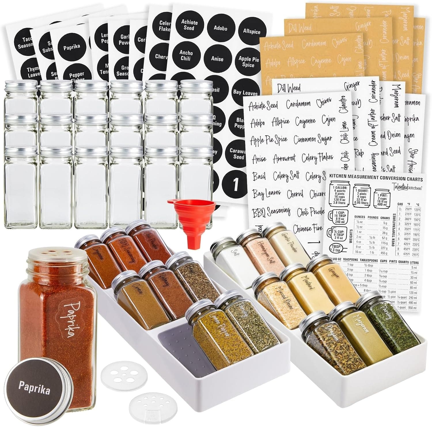 Talented Kitchen Spice Drawer Organizer with 18 Jars and 416 Labels