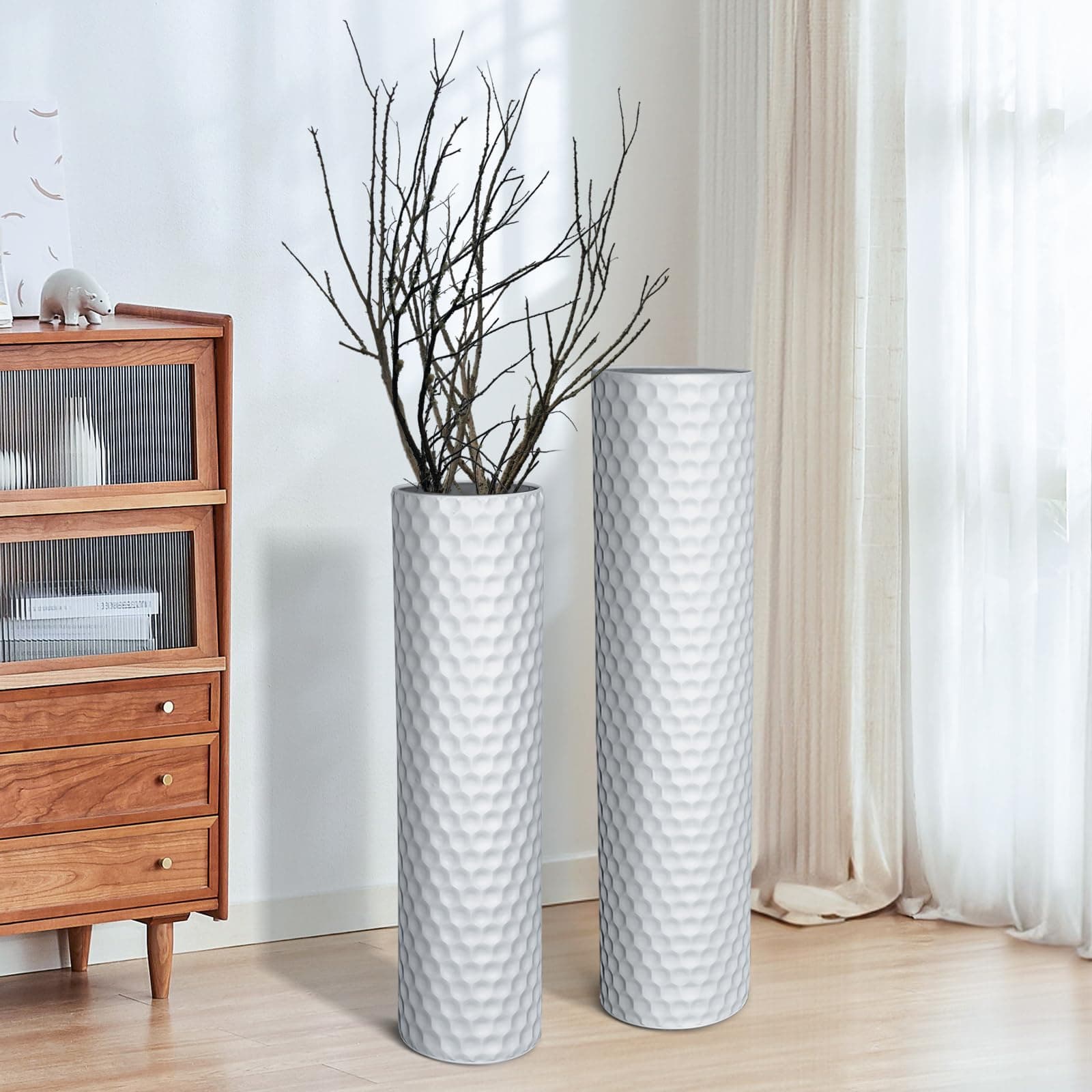 39 Inch Decorative Floor Vase, Modern Tall, Grey