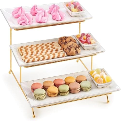 Elsjoy Two-Tiered Serving Stand Gold White