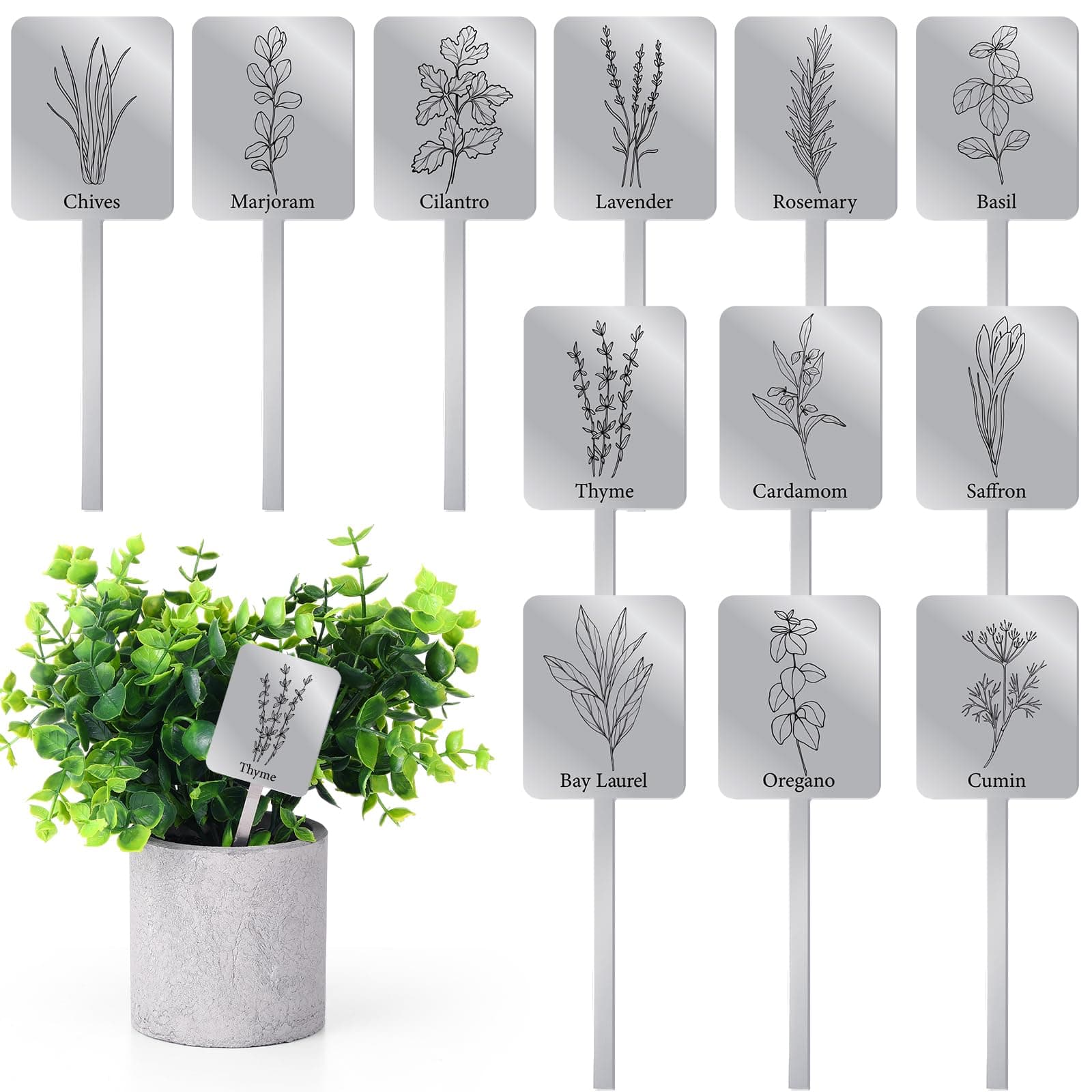 Panacea Tin Herb Garden Plant Labels Markers Set of 9