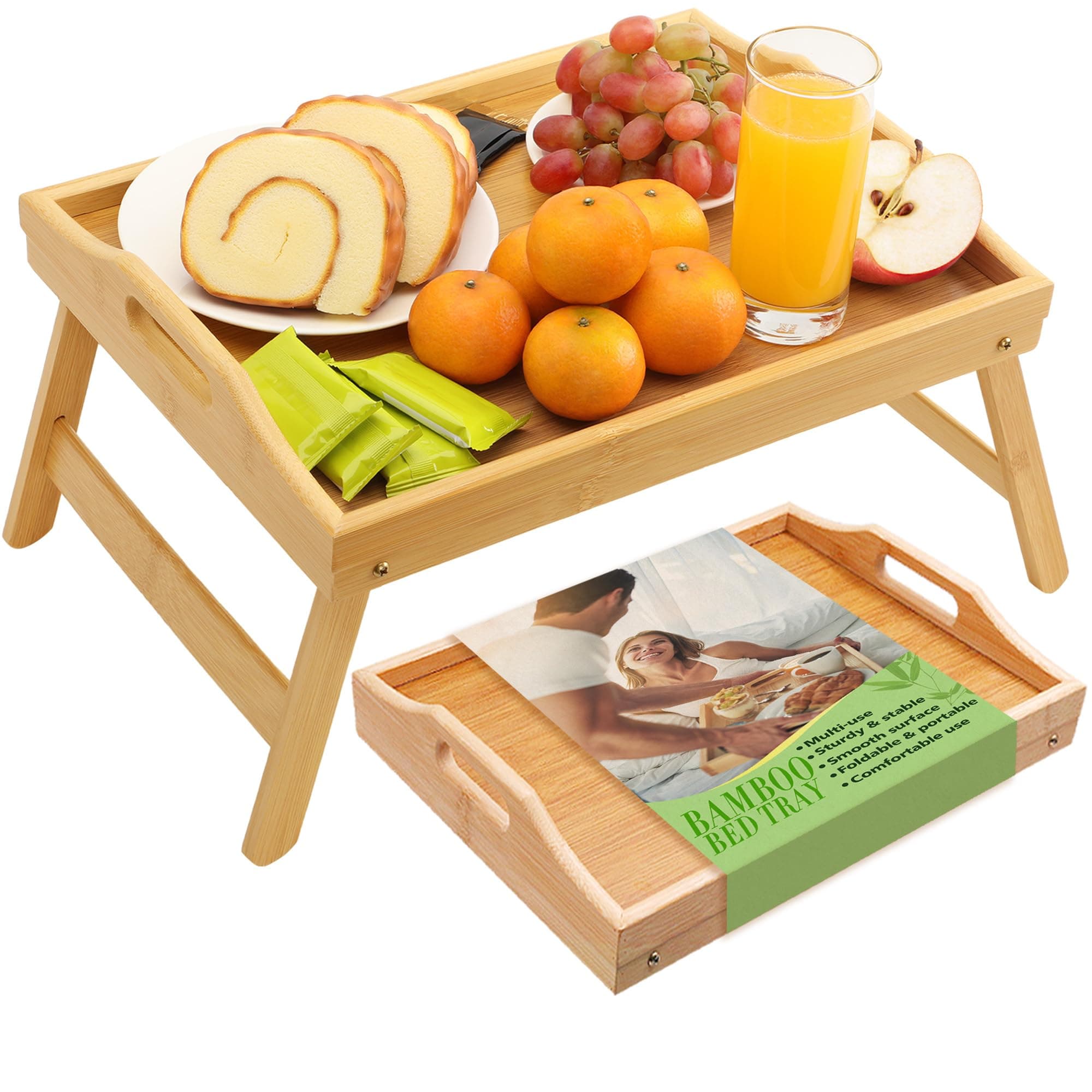 TOPULORS 2-Pack Bamboo Bed Trays