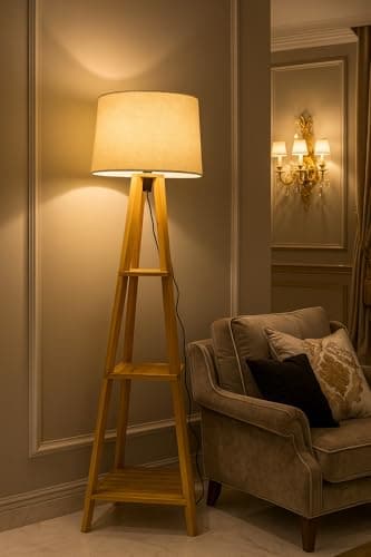 Wood Tripod Floor Lamp with Fabric Shade