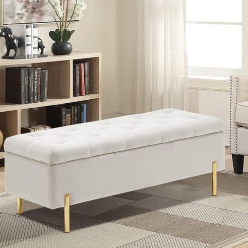 Velvet Tufted Storage Bench with Gold Legs